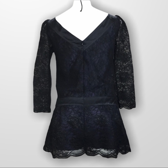 REISS Long Sleeve Black Lace Dress With Dropwaist and  Side Bow Size 10 - Picture 6 of 8